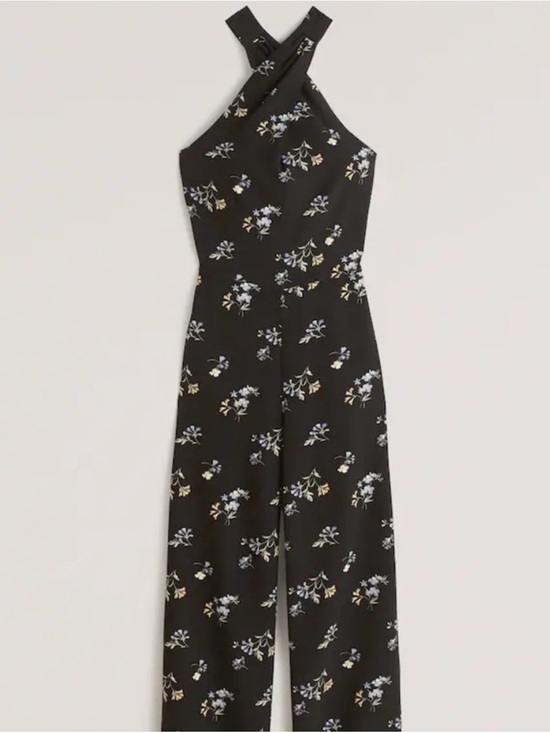 Abercrombie & Fitch Pants - Abercrombie & Fitch Black Floral Halter Jumpsuit with Cross-Back Straps